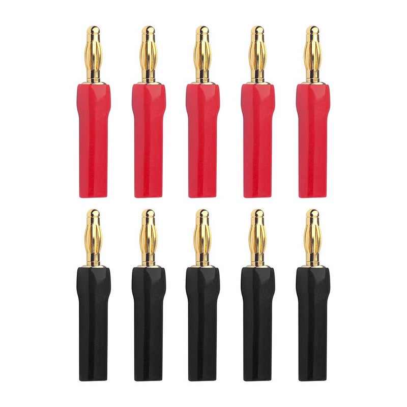 VCELINK 4mm Speaker Banana Plugs-Open Screw Type, Insulated 24K Gold Plated Speaker Wire Banana Plugs Connectors (5 Pairs(10 pcs)) - Image 1